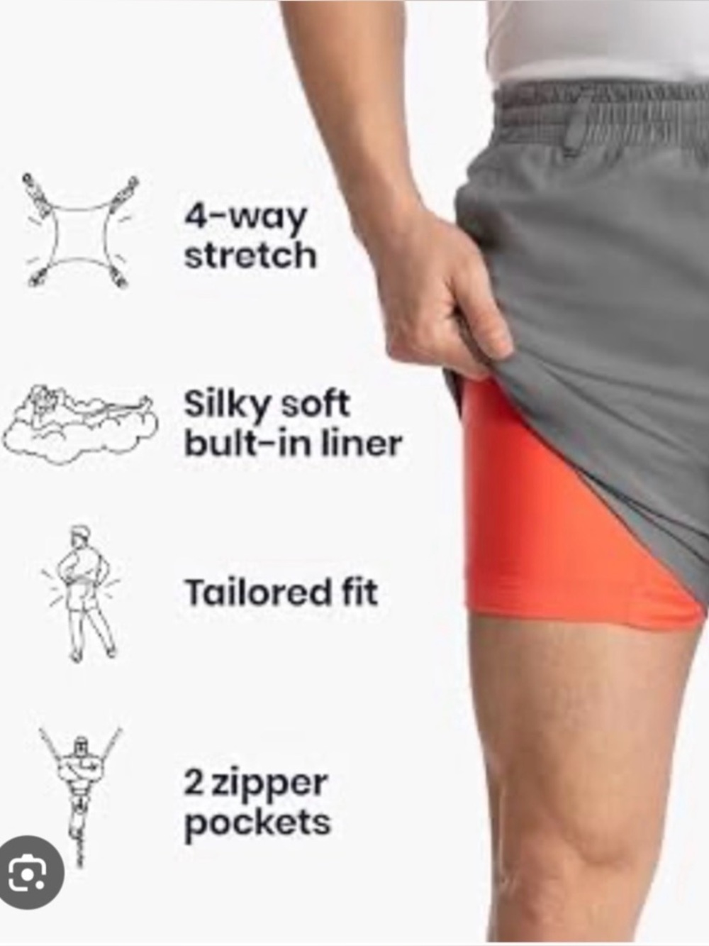 Birddogs Men's Athletic Shorts in Gray with Orange Liner - Picture 2 of 4
